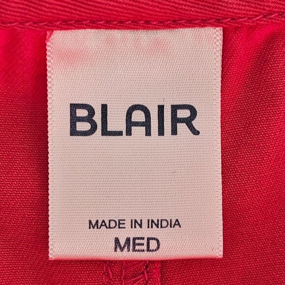 70s Blair Red Cotton Smock Dress Pineapple Embroider Hand Pockets Short Sleeve M - Picture 5 of 7